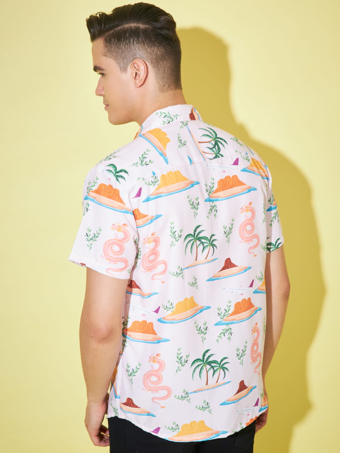 Mythical Elegance: Off White Dragon Print Shirt