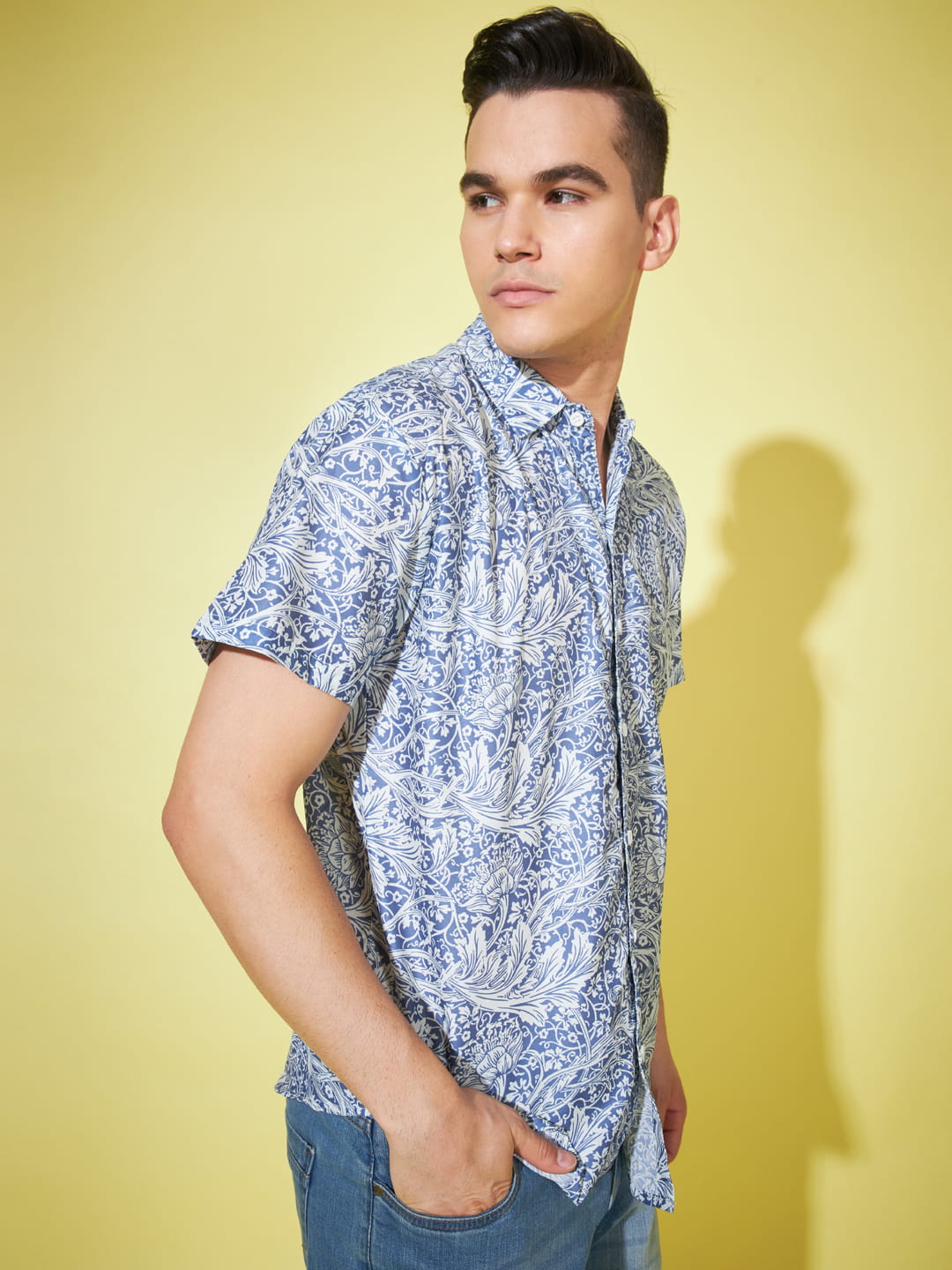 Tranquil Blooms: Breezy Blue Floral Print Shirt