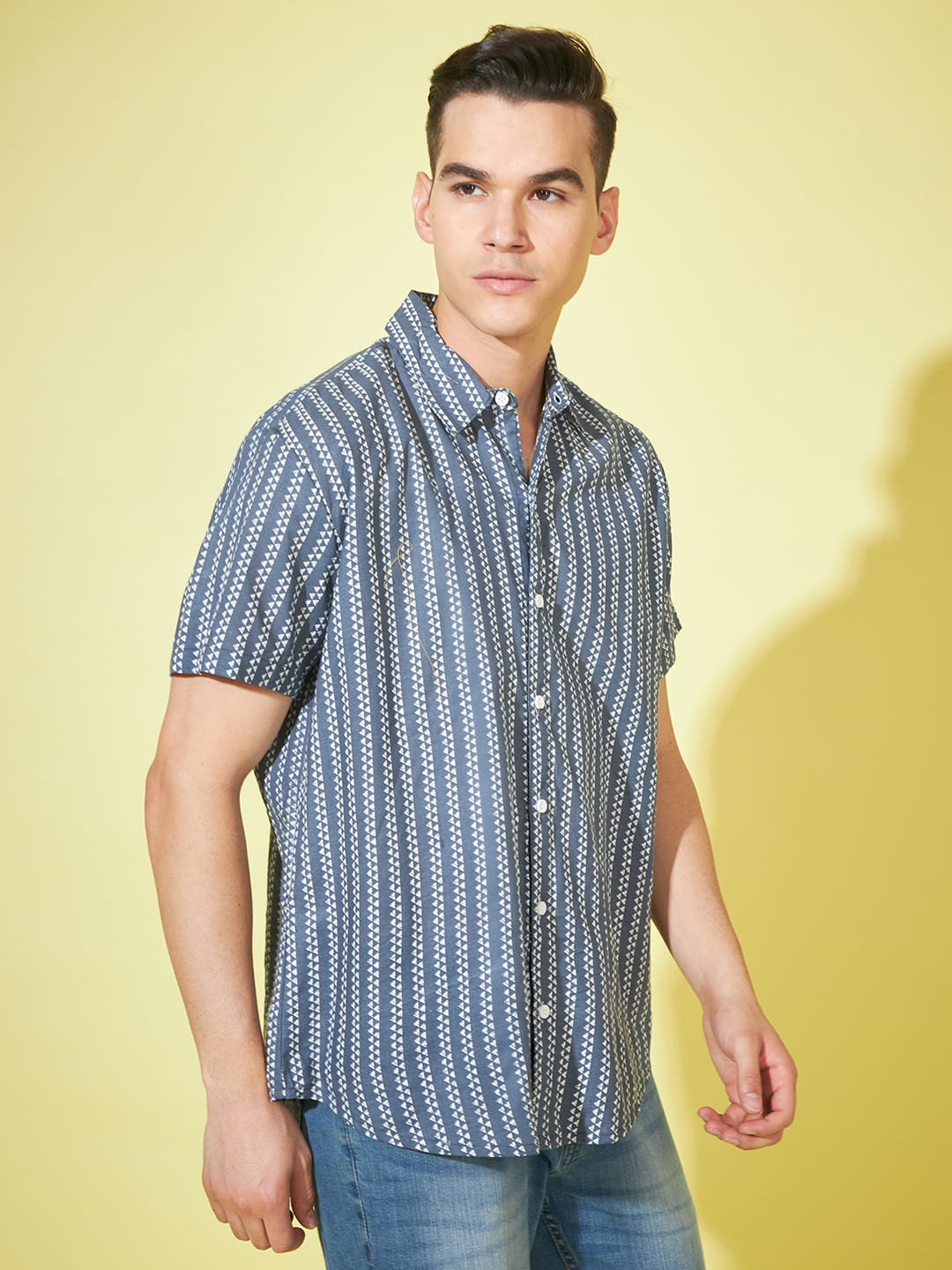 Mystic Charcoal: Dark Grey Printed Shirt