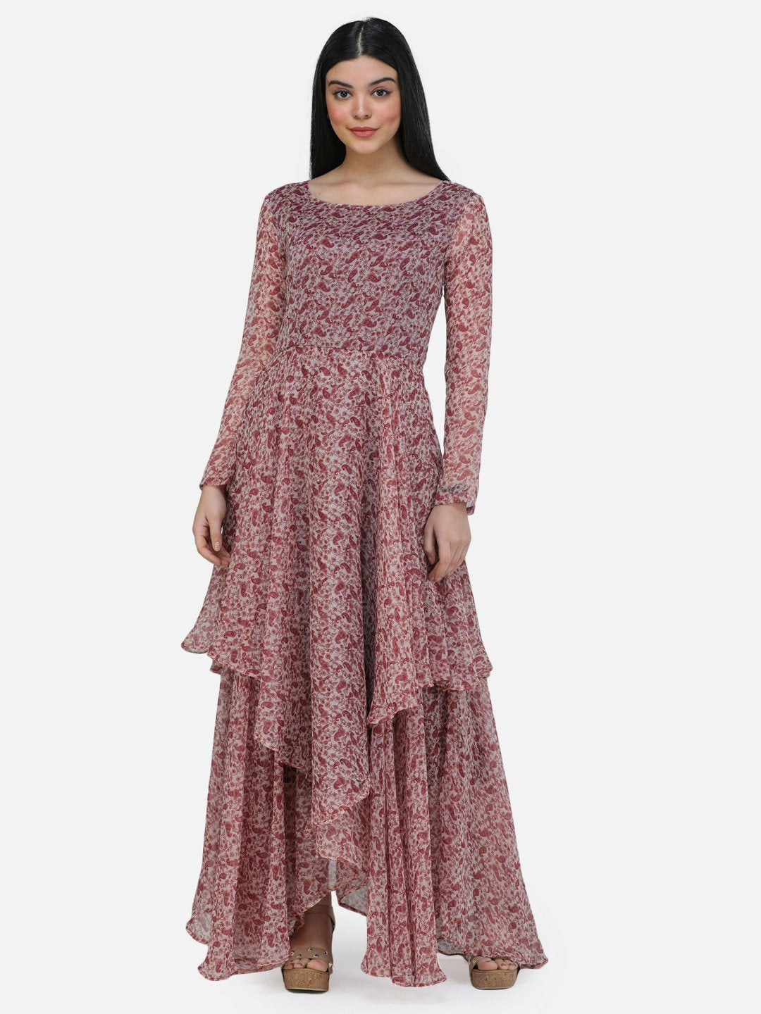SCORPIUS Printed Full sleeve Layered dress