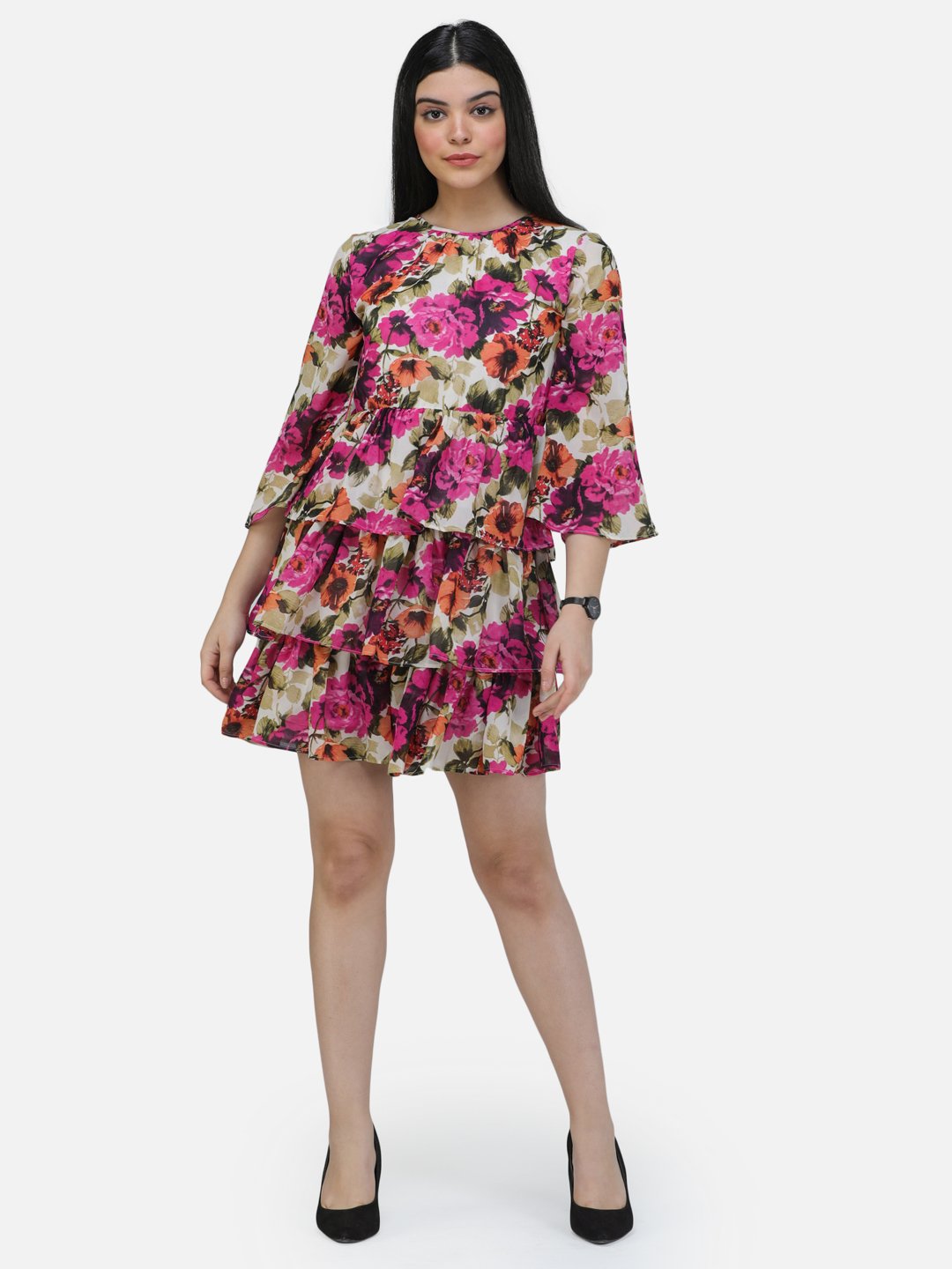 SCORPIUS Printed Floral full sleeve Knee length Dress