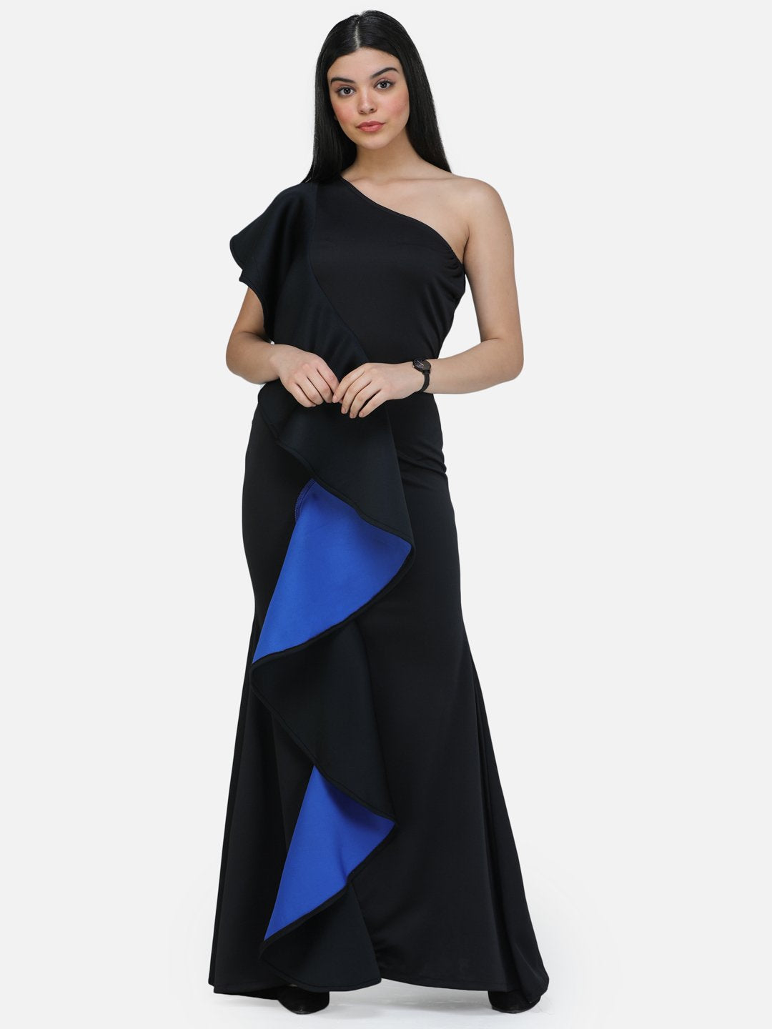 SCORPIUS One shoulder black cocktail dress