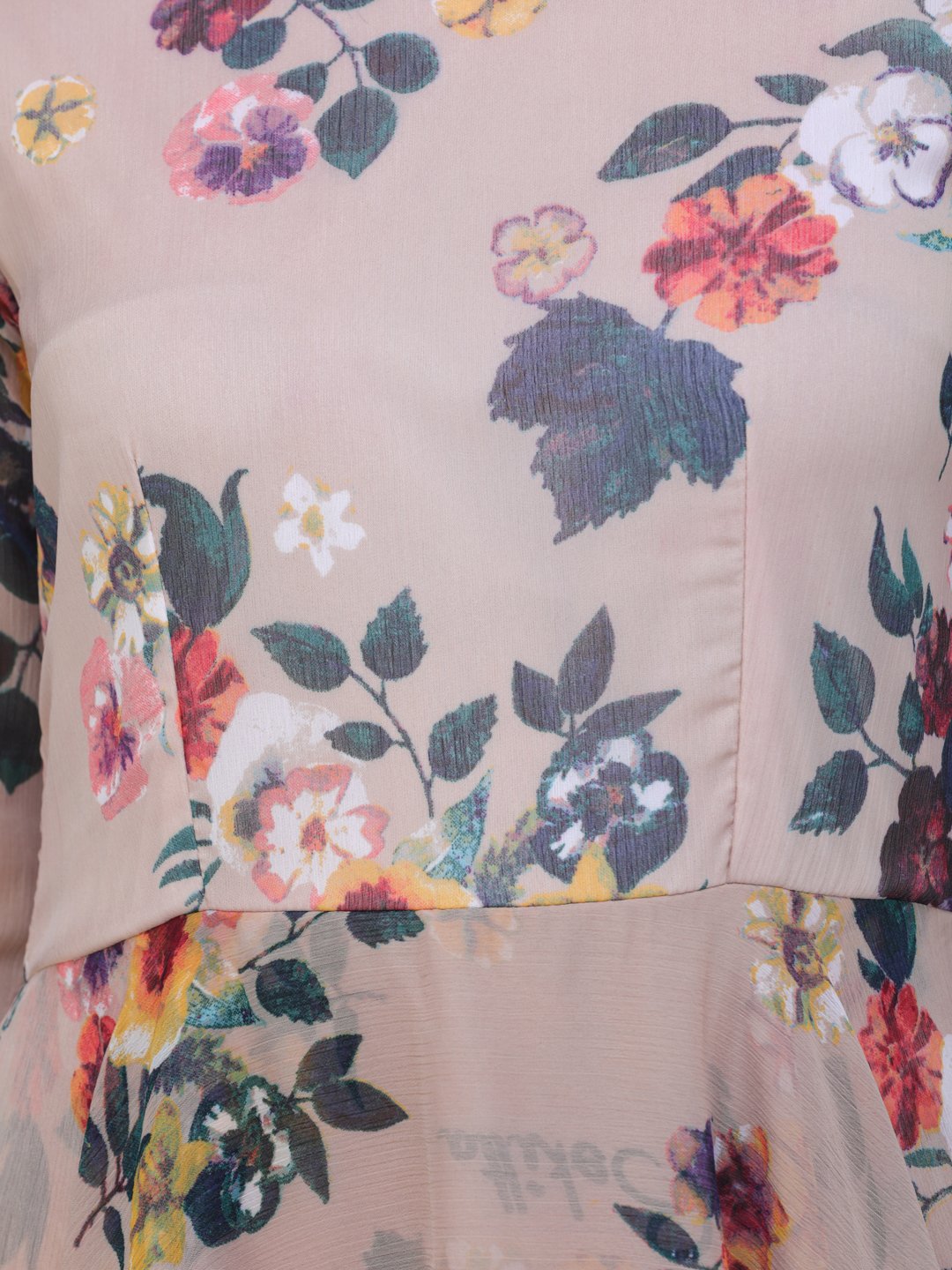 SCORPIUS Beige Printed Full sleeve Layered dress