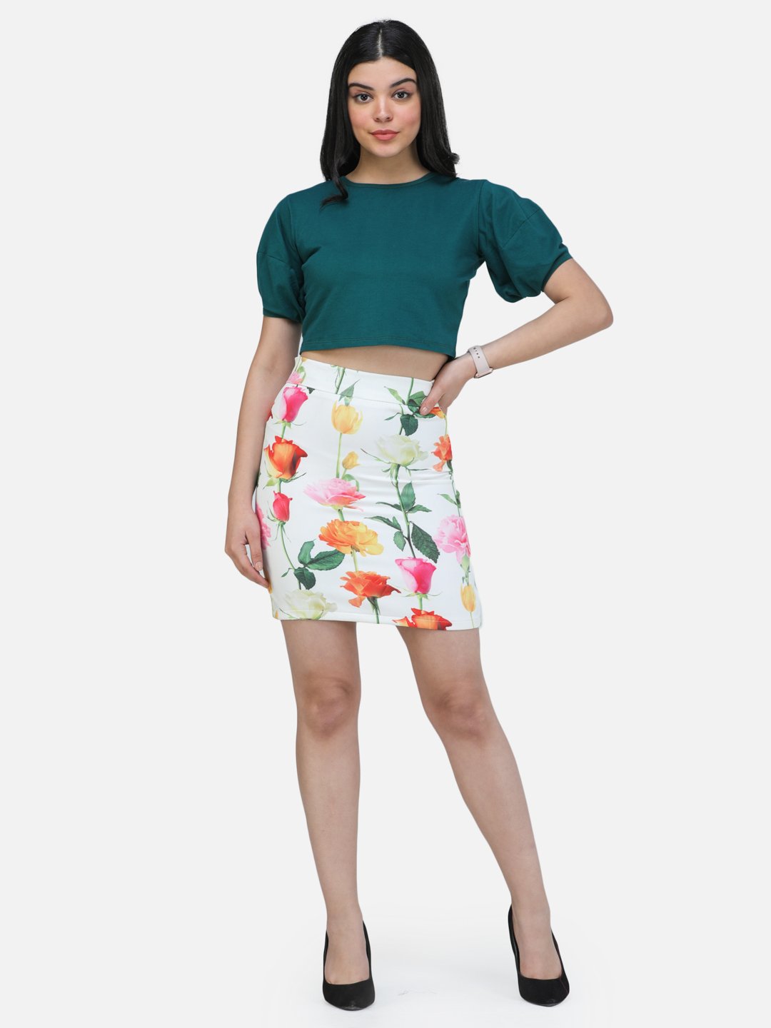 SCORPIUS TEAL PUFFED SLEEVE CROP TOP