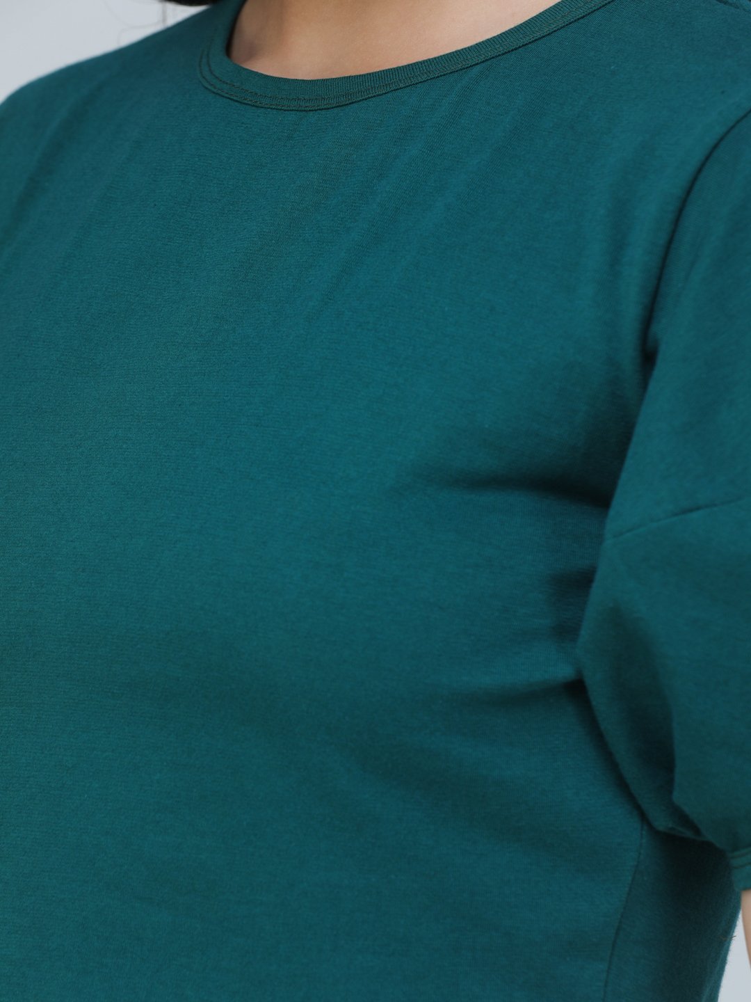 SCORPIUS TEAL PUFFED SLEEVE CROP TOP