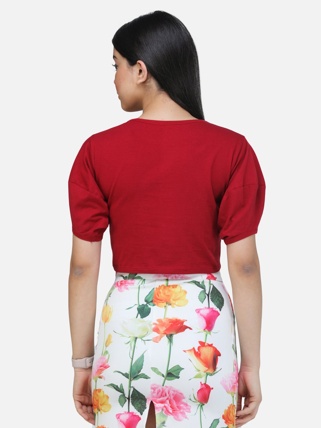 SCORPIUS MAROON PUFFED SLEEVE CROP TOP