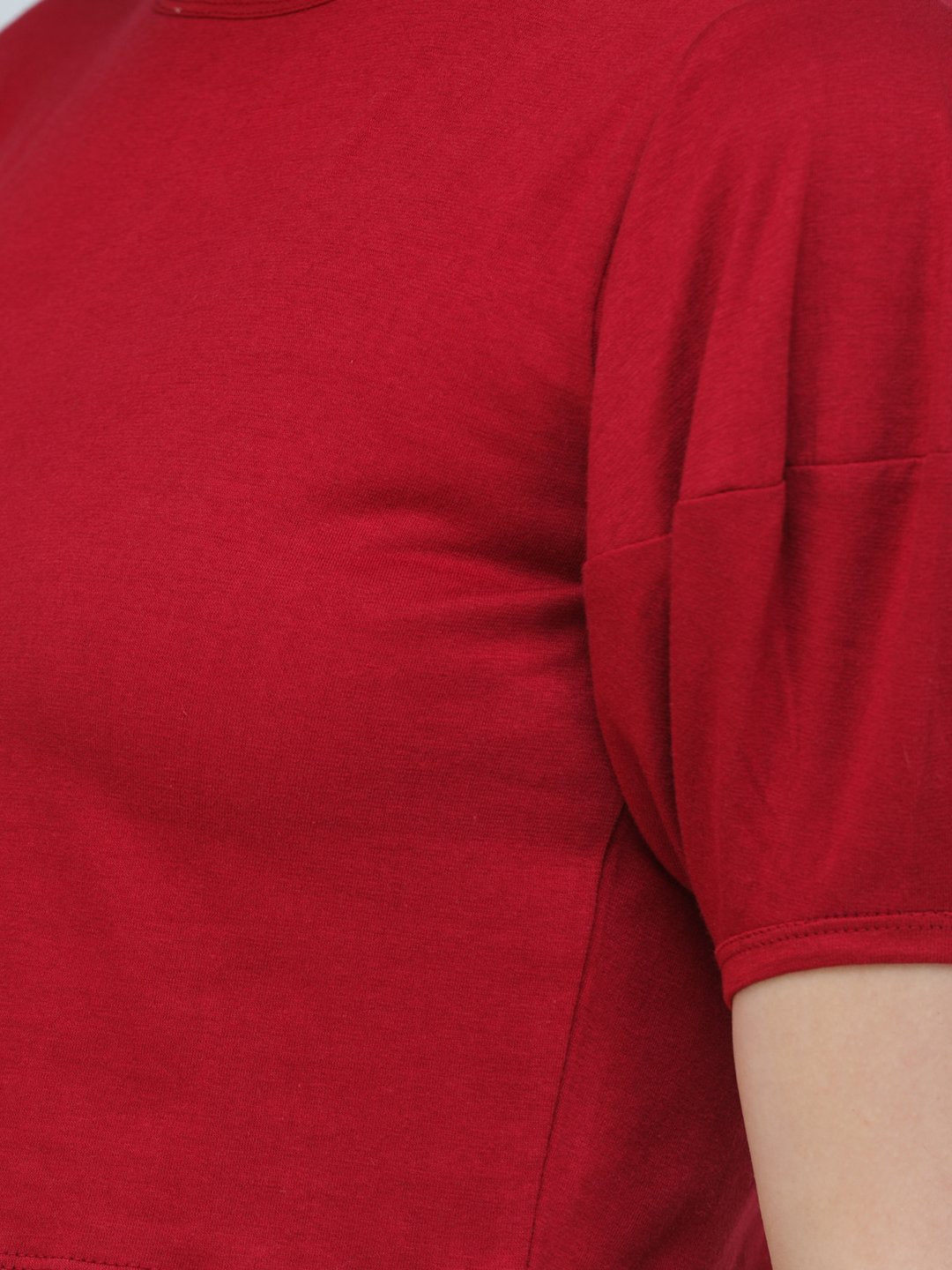SCORPIUS MAROON PUFFED SLEEVE CROP TOP