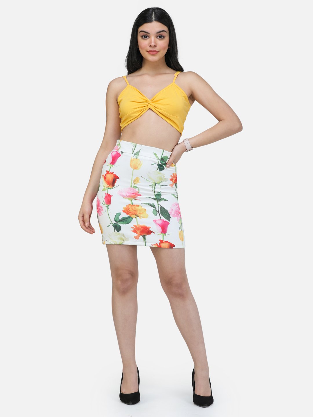 SCORPIUS YELLOW FRONT CROSS STRAP TOP