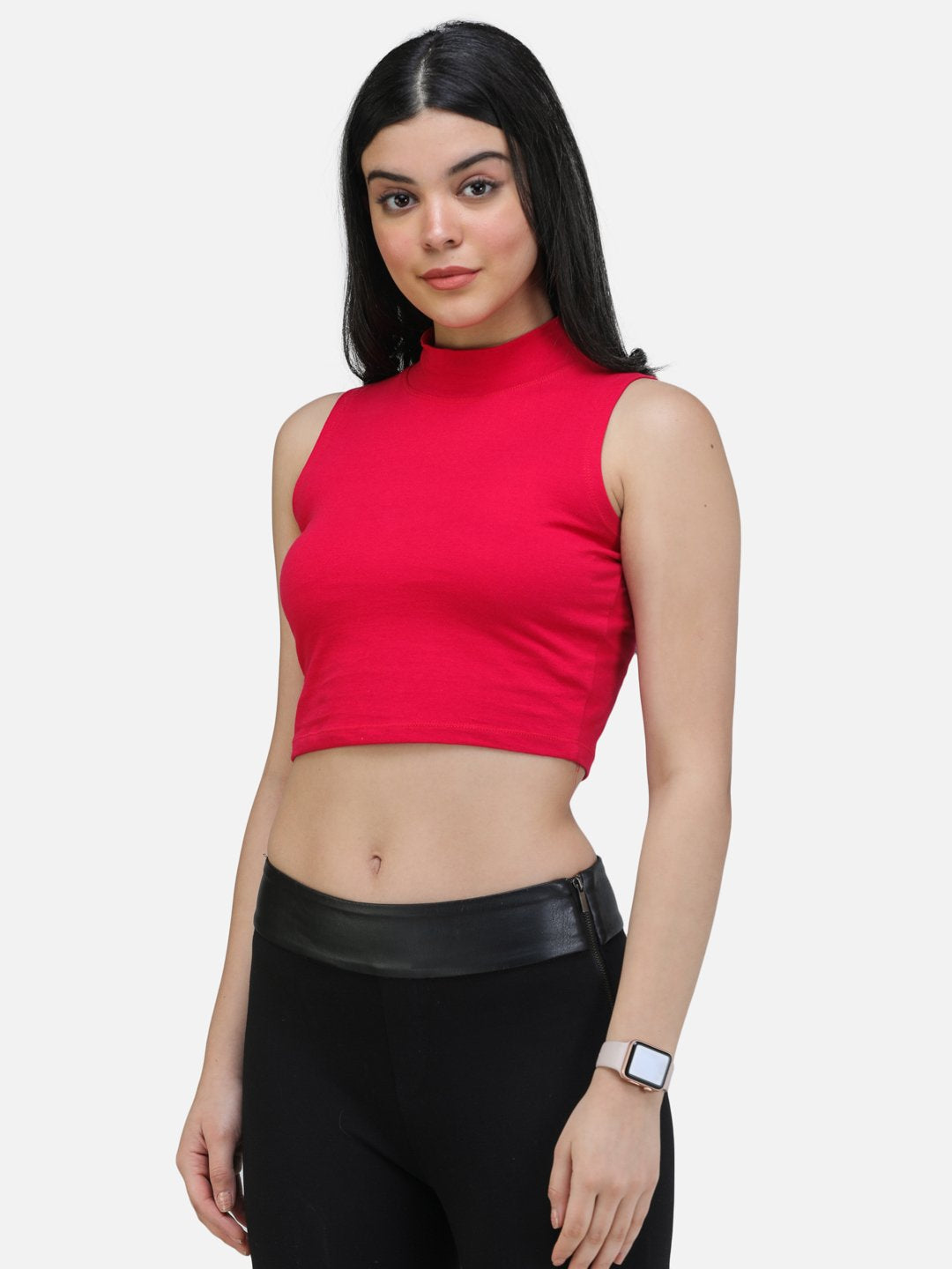 SCORPIUS MAGENTA CUT SLEEVE CROP TOP