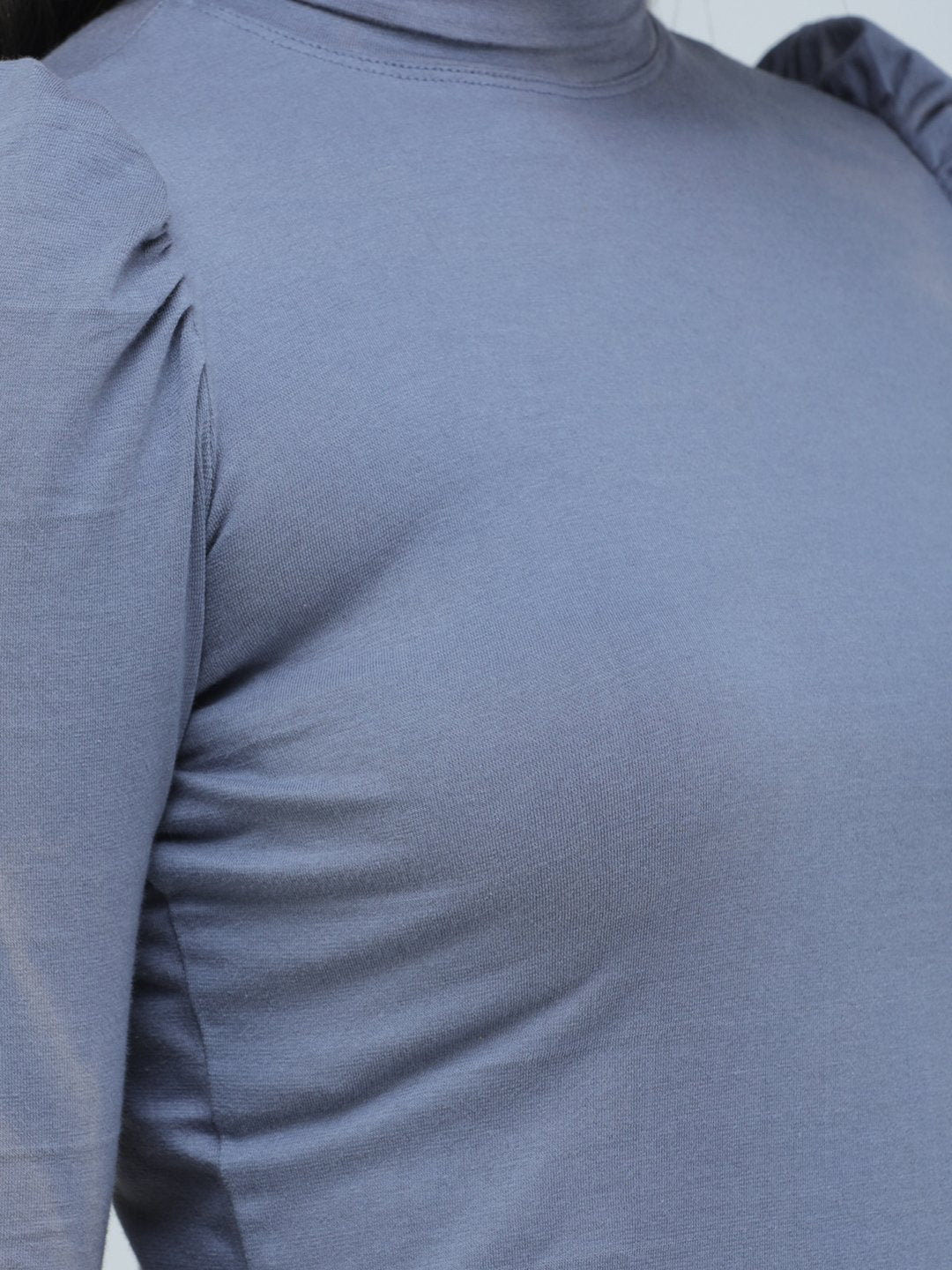 SCORPIUS GREY PUFF SLEEVE HIGH NECK TOP