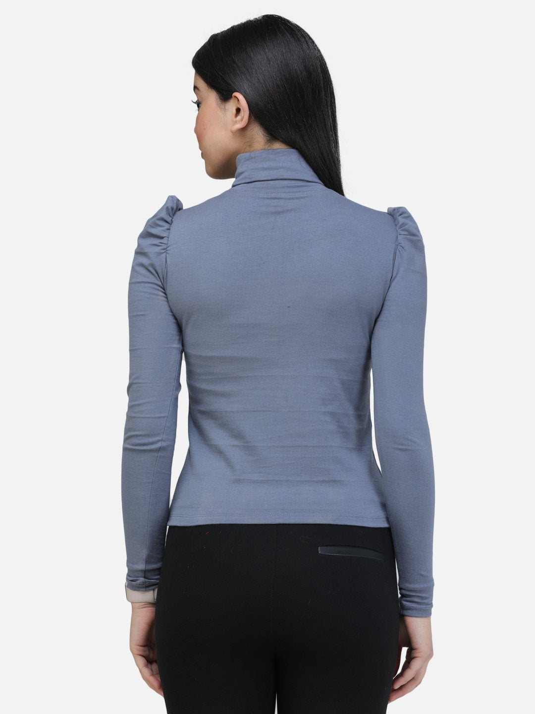 SCORPIUS GREY PUFF SLEEVE HIGH NECK TOP