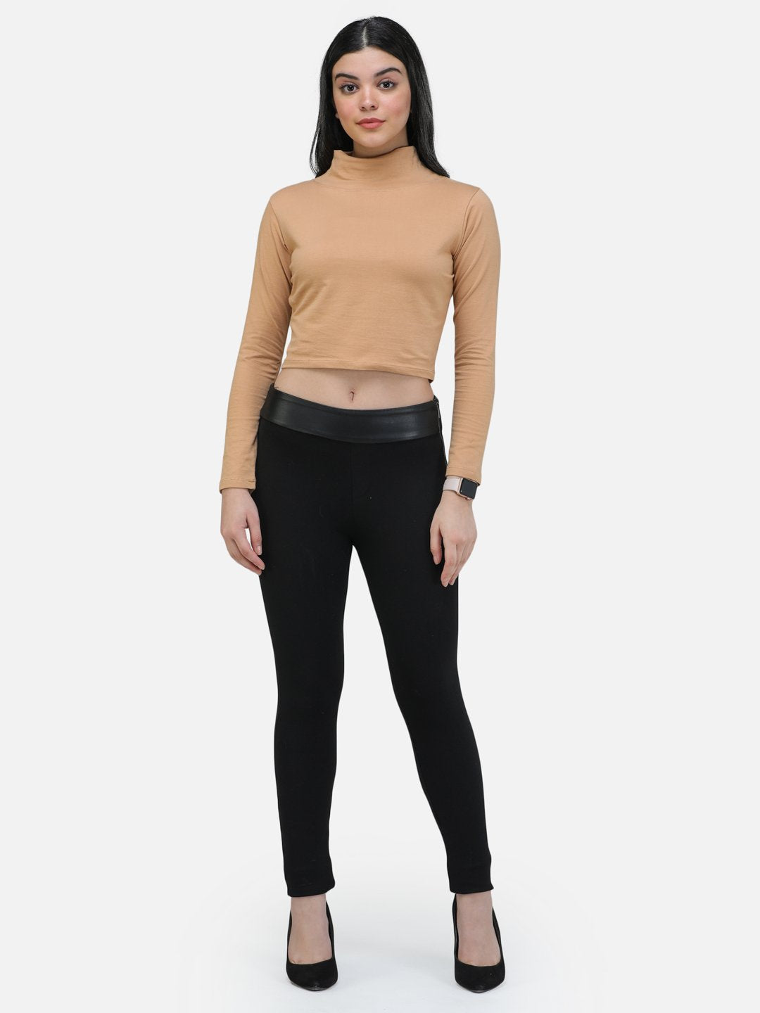 SCORPIUS GOLD FULL SLEEVE HIGH NECK CROP TOP