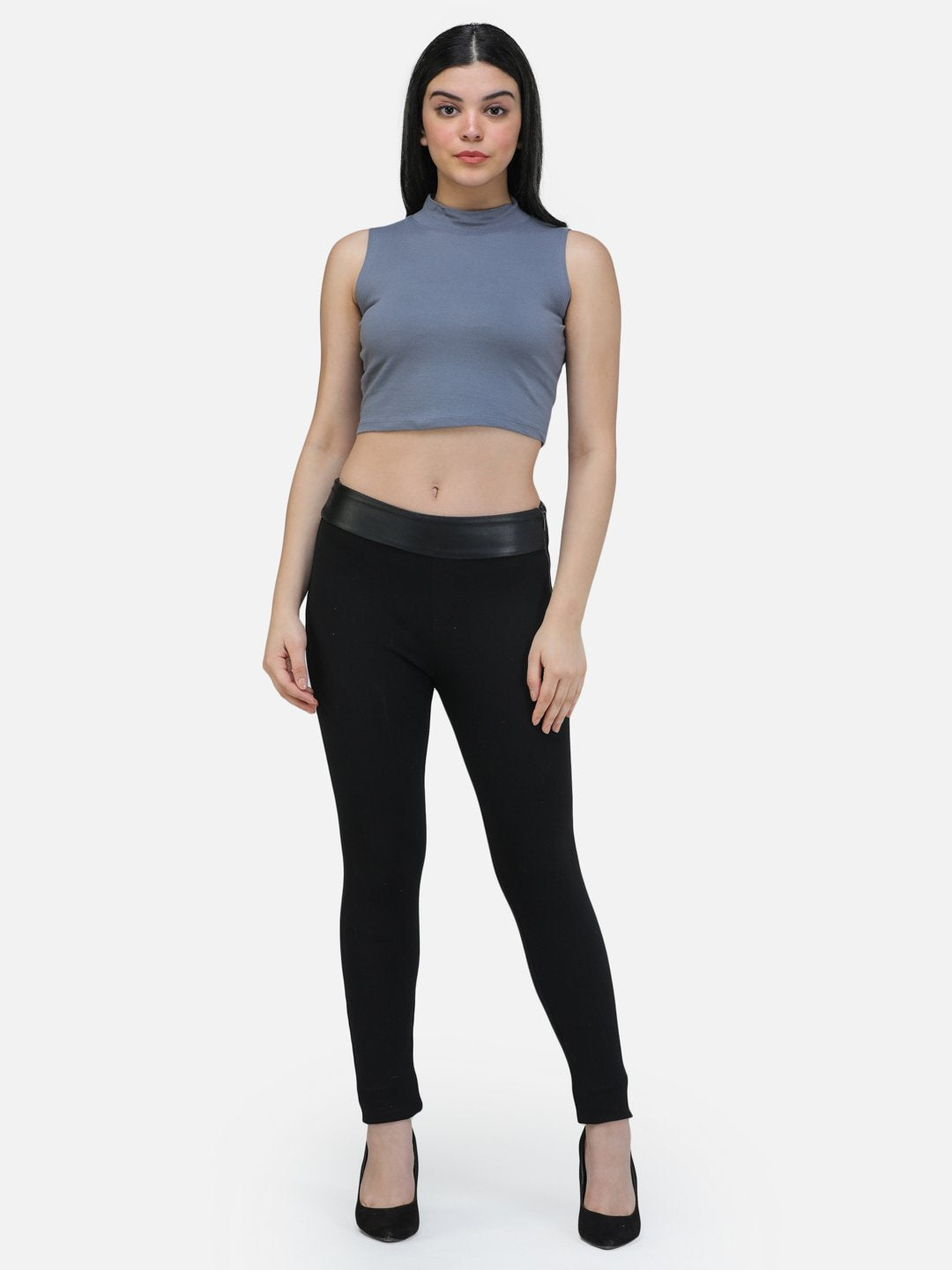 SCORPIUS GREY CUT SLEEVE CROP TOP