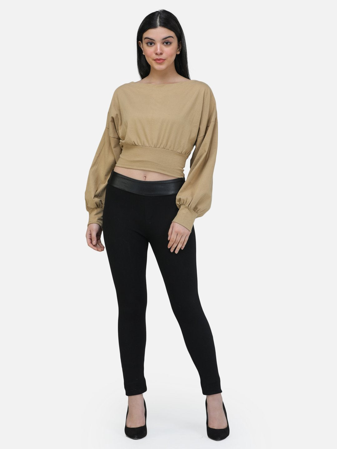 SCORPIUS GOLD BALOON SLEEVE CROP TOP
