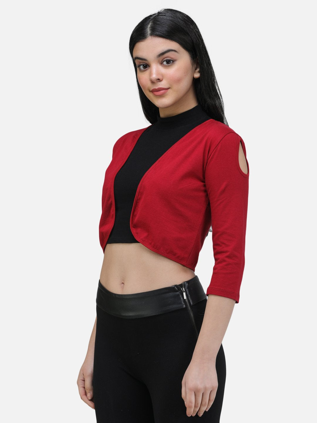 SCORPIUS MAROON COLD SHOULDER  SHRUG