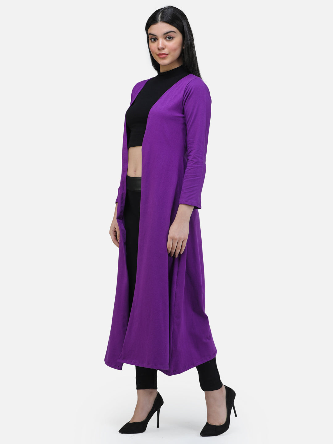 SCORPIUS Women Purple Solid Open-Front Longline Shrug