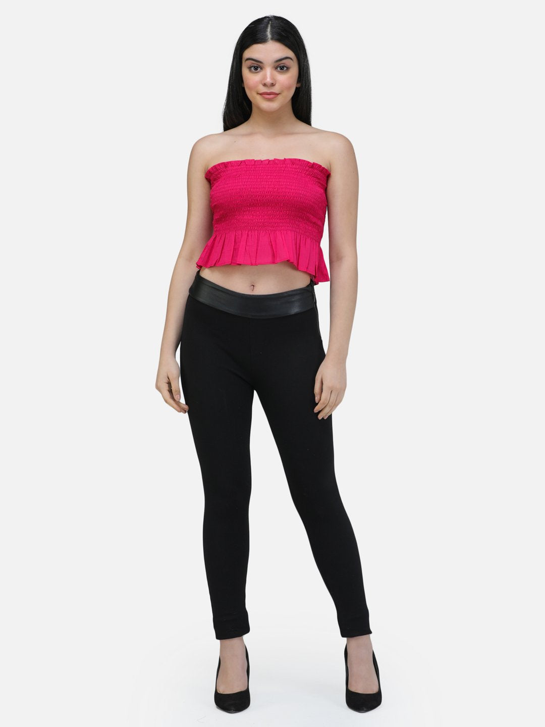 SCORPIUS MAGENTA SOLID OFFSHOULDER TOP WITH SMOKING