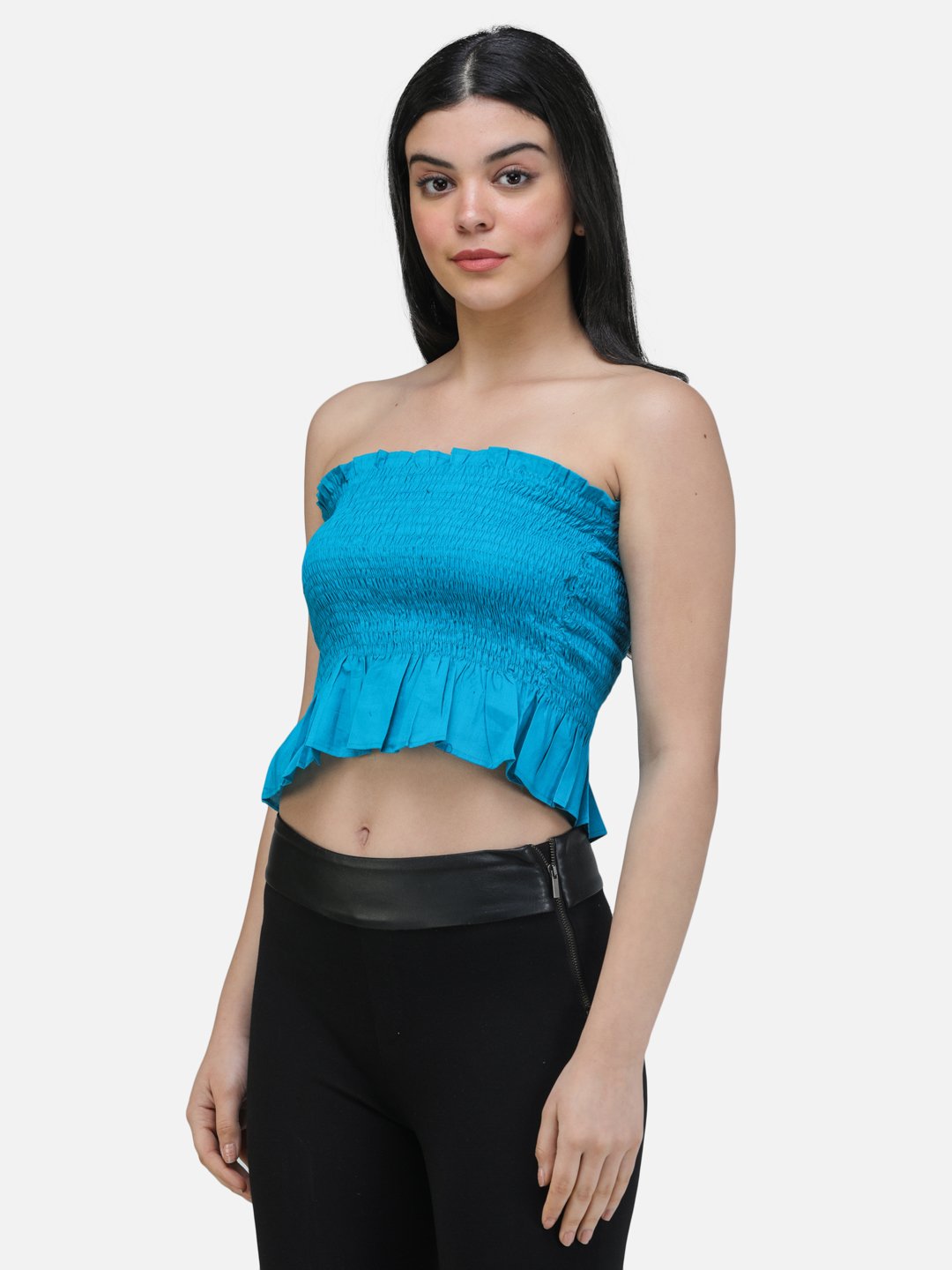 SCORPIUS GREEN SOLID OFFSHOULDER TOP WITH SMOKING