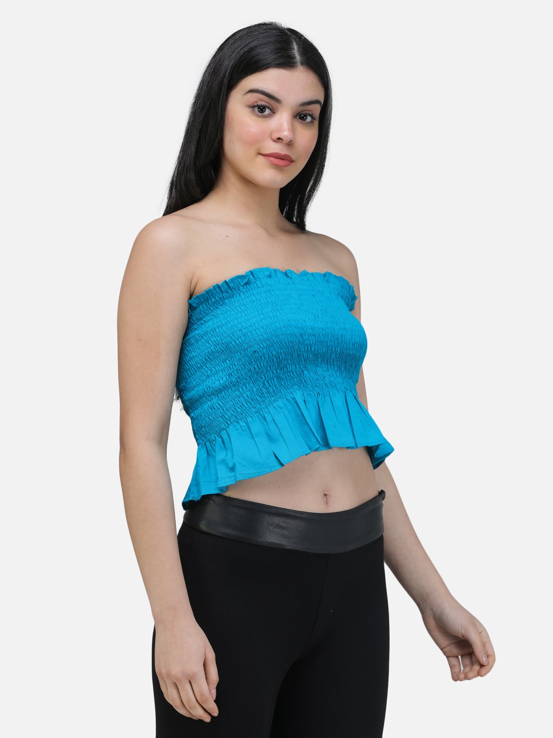 SCORPIUS GREEN SOLID OFFSHOULDER TOP WITH SMOKING