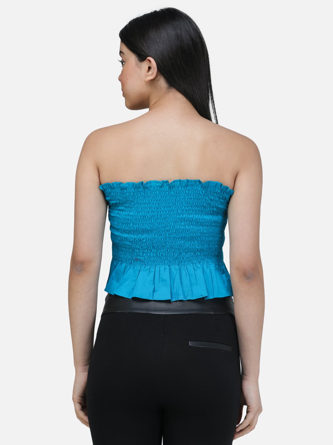 SCORPIUS GREEN SOLID OFFSHOULDER TOP WITH SMOKING