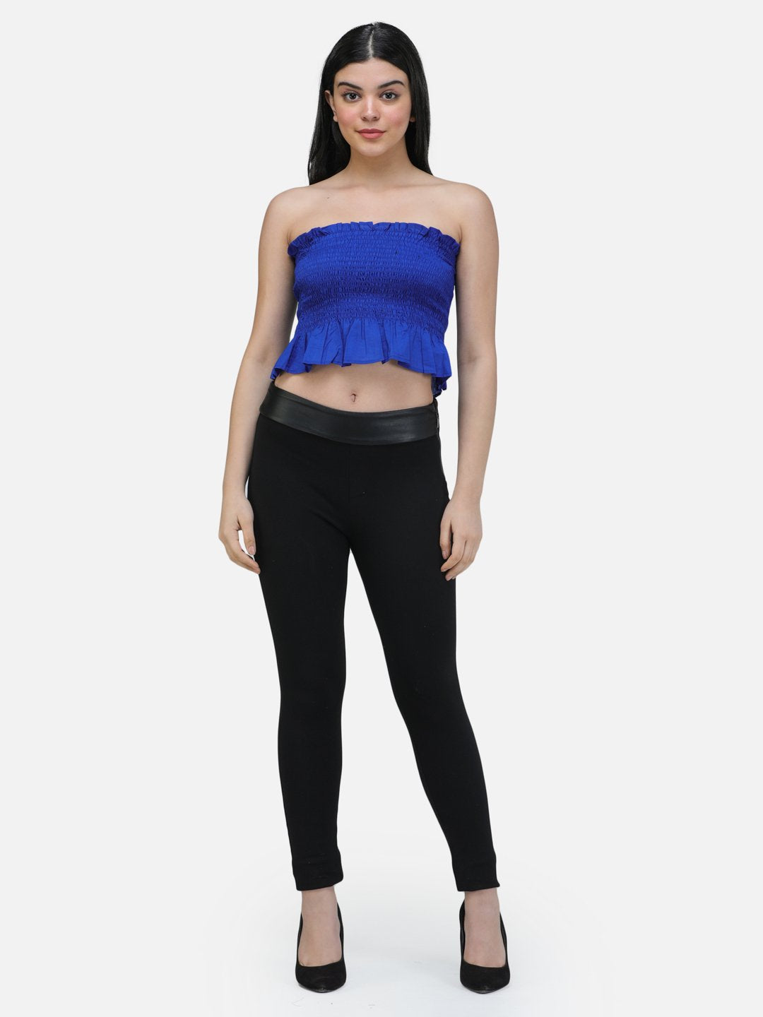 SCORPIUS ROYAL BLUE SOLID OFFSHOULDER TOP WITH SMOKING