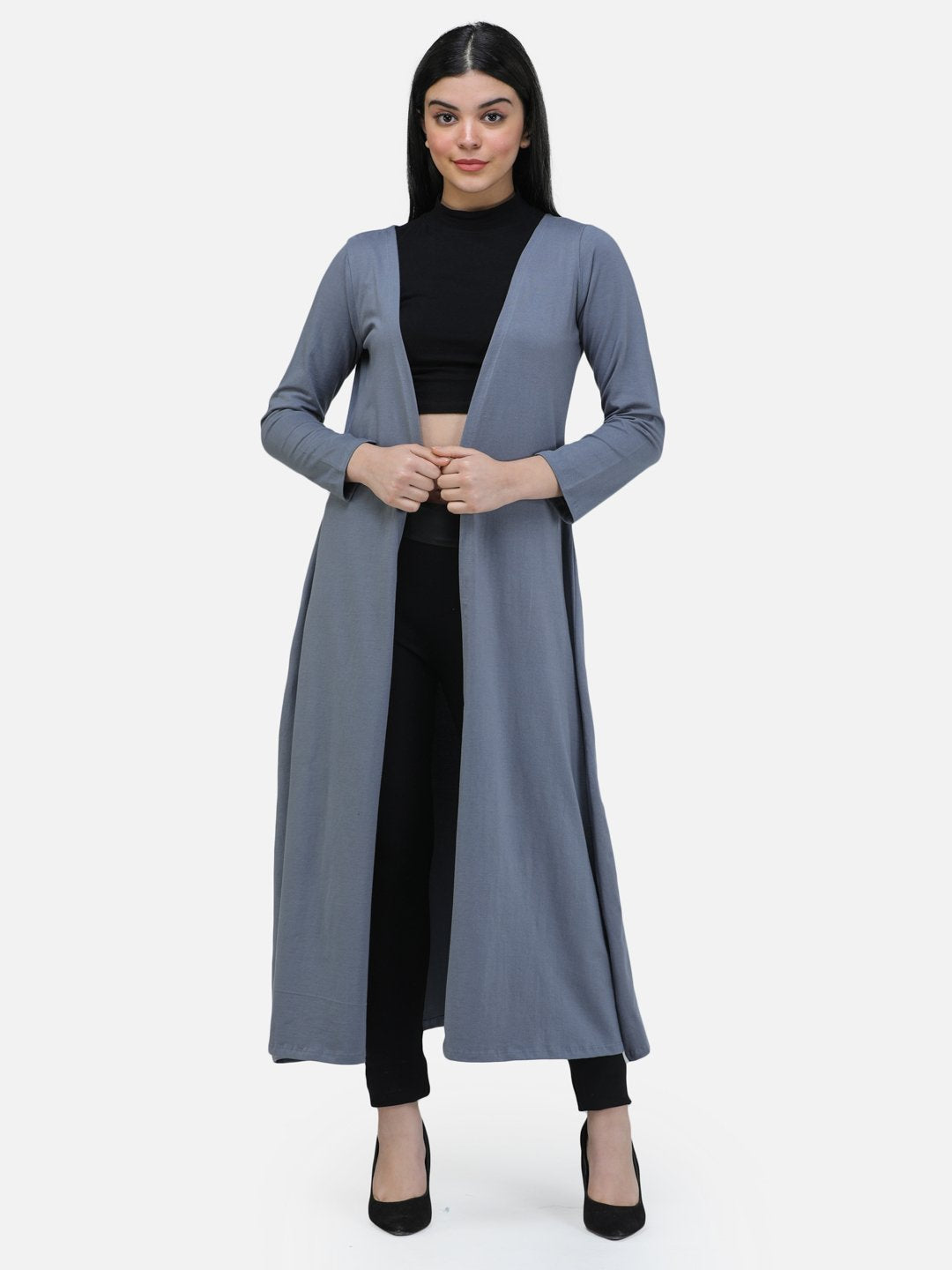 SCORPIUS GREY SOLID LONG SHRUG