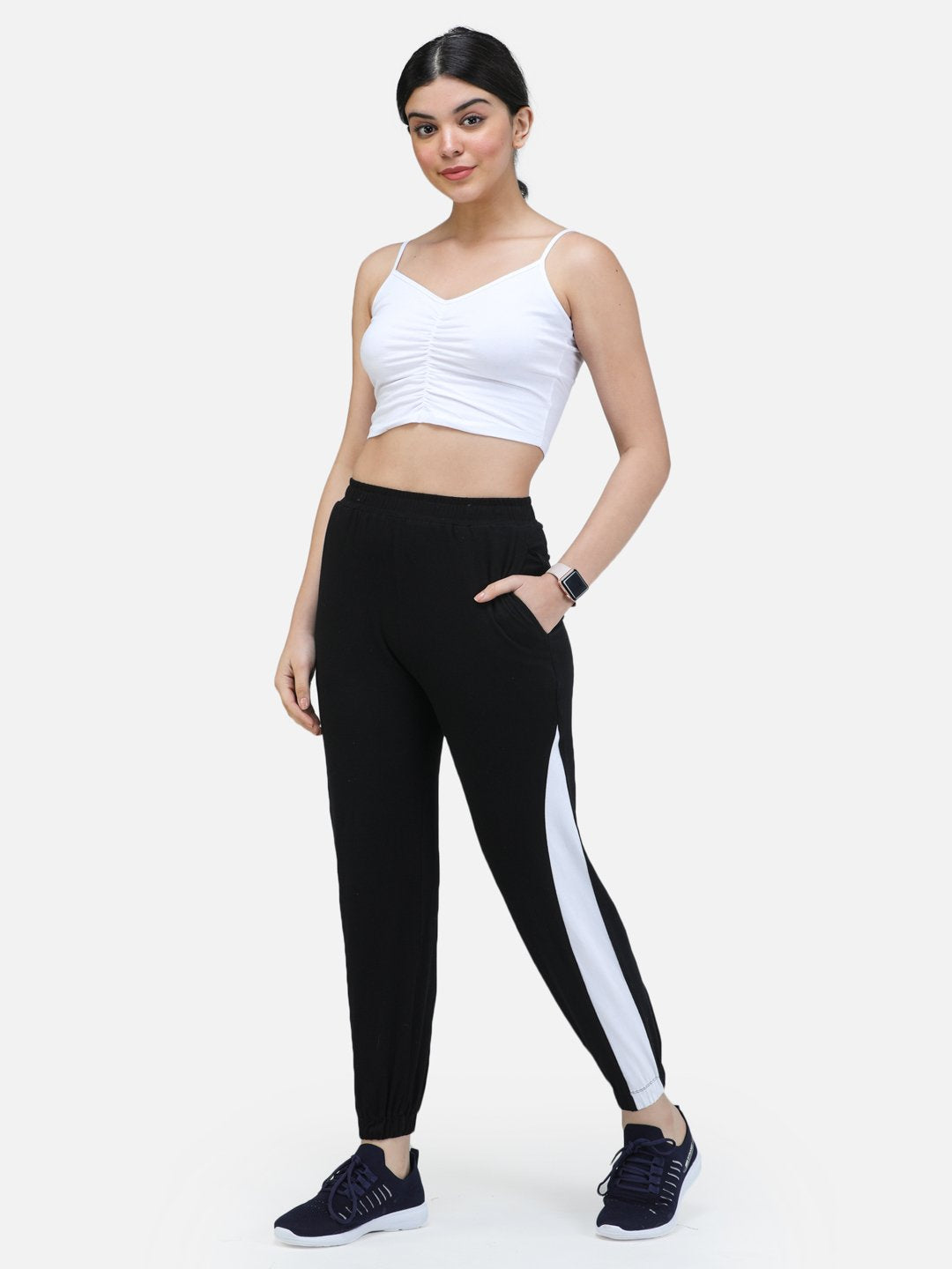 SCORPIUS BLACK TRACKPANT WITH WHITE STRAP