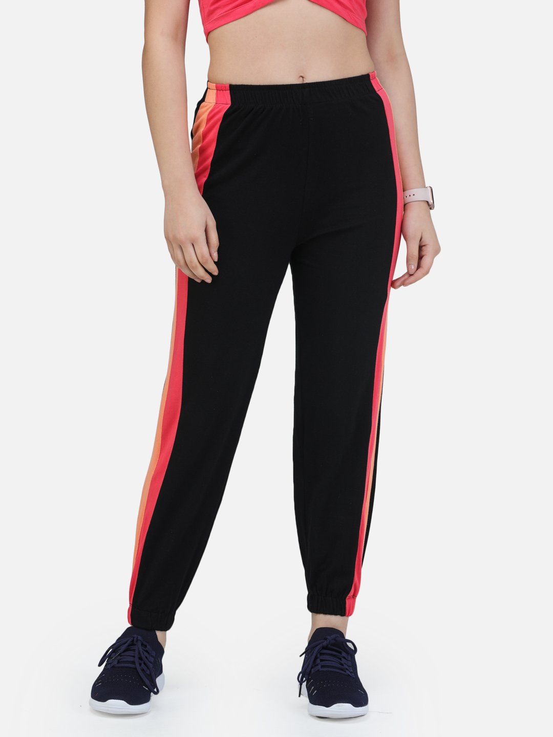 SCORPIUS BLACK TRACK PANT WITH TWO COLORED STRIPES