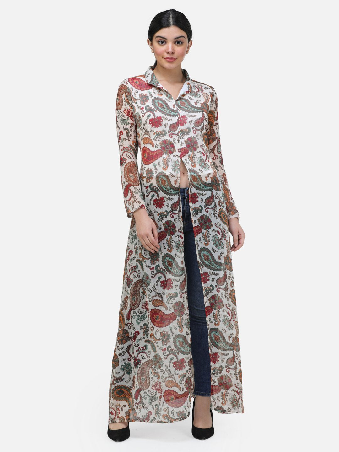 SCORPIUS MULTICOLOR COLLARED LONG TOP