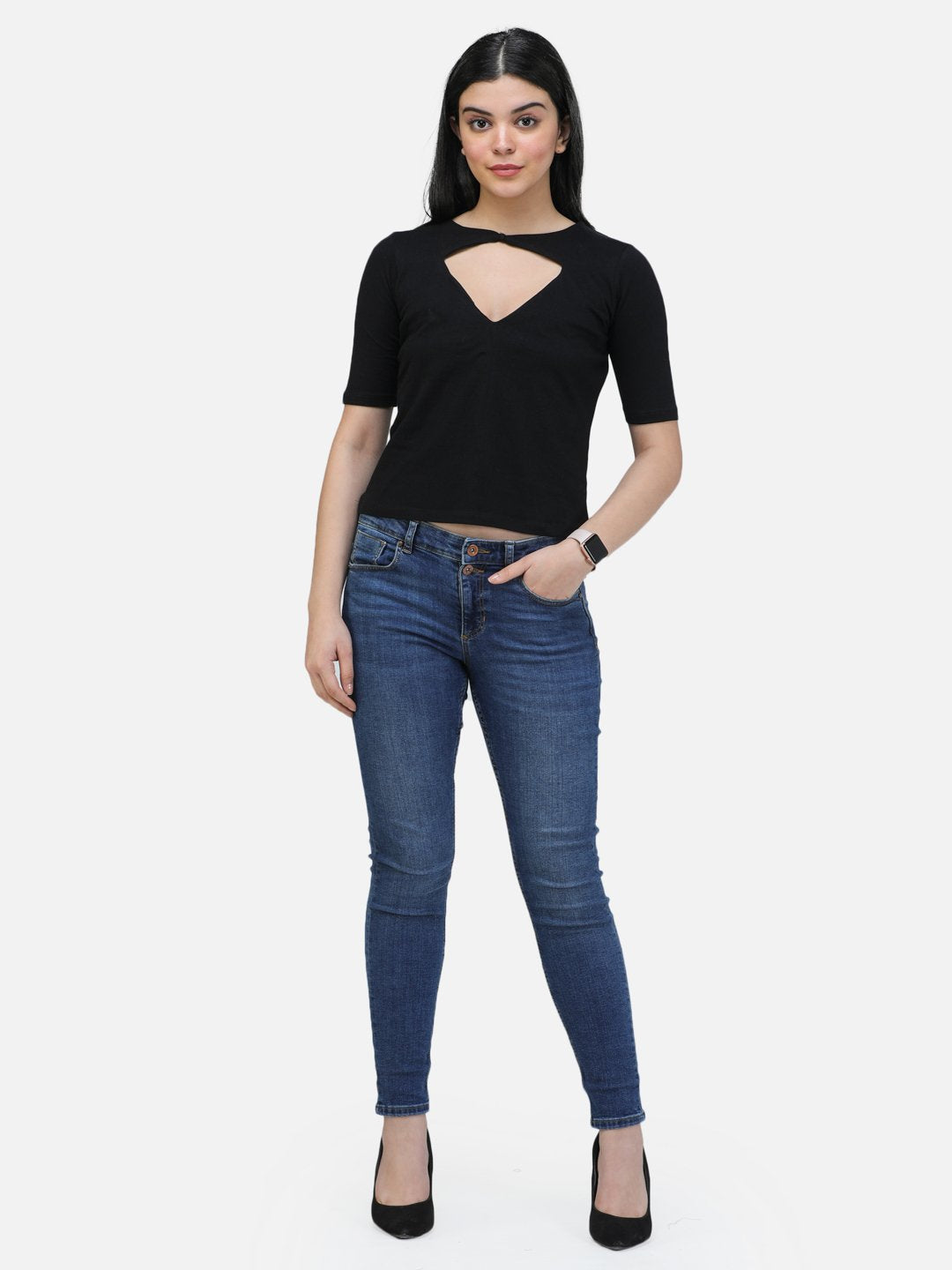 SCORPIUS BLACK STYLED NECK TOP