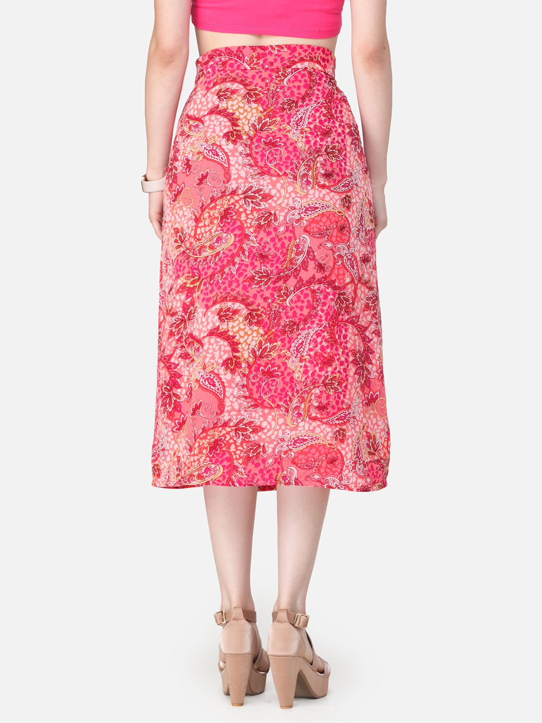 Scorpius Pink & Off-White Printed Straight Midi Skirt