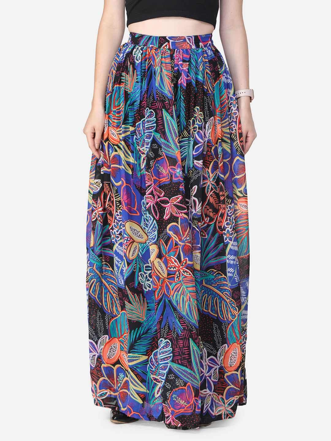 Multi Floral Maxi Flared Skirt