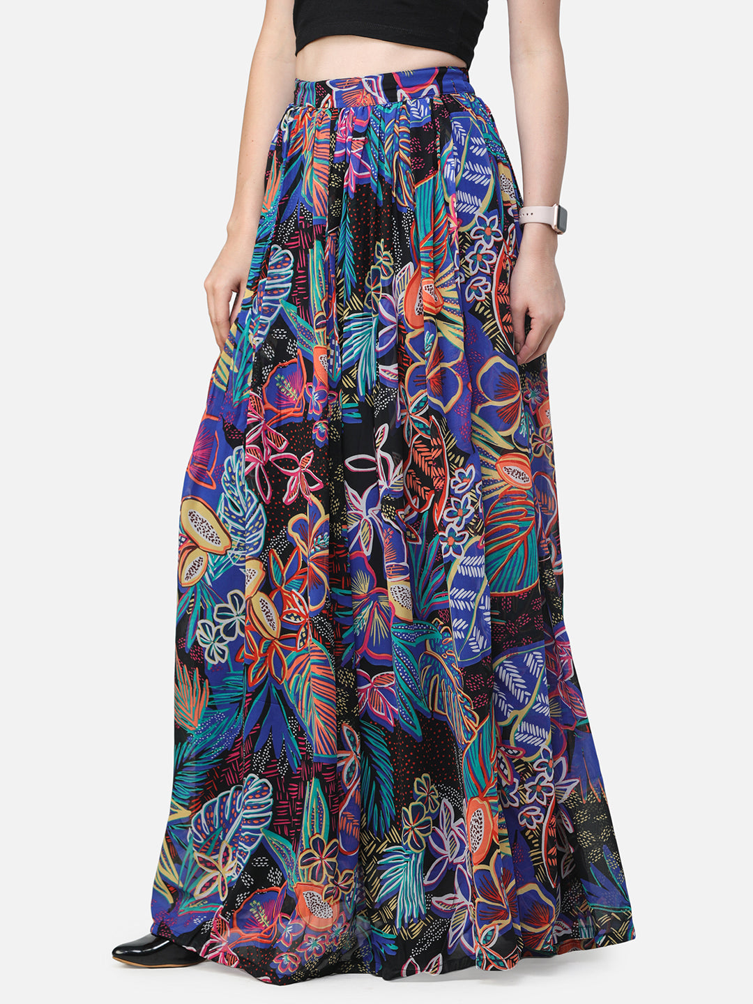 Multi Floral Maxi Flared Skirt