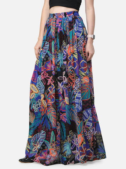 Multi Floral Maxi Flared Skirt
