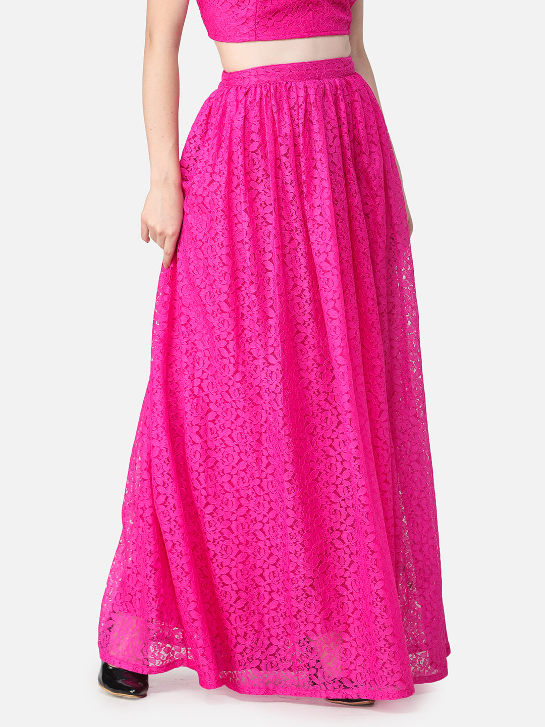 Pink Floral Maxi Flared Skirt