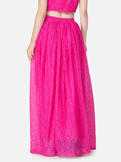 Pink Floral Maxi Flared Skirt