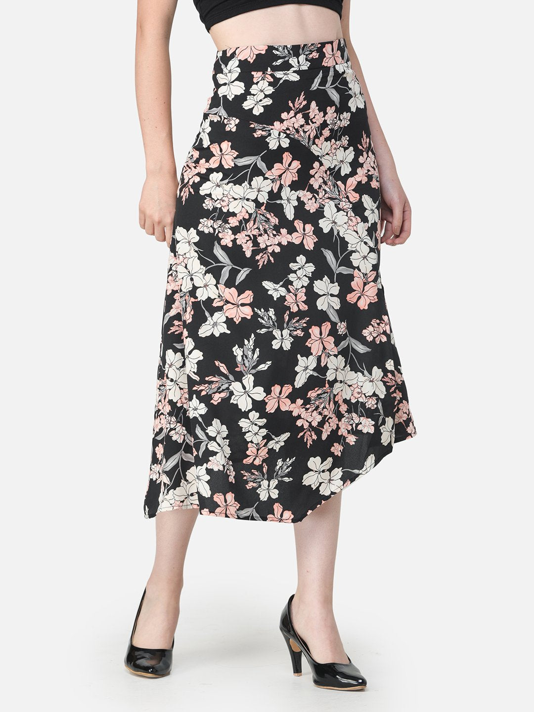 Black Floral Midi Skirt