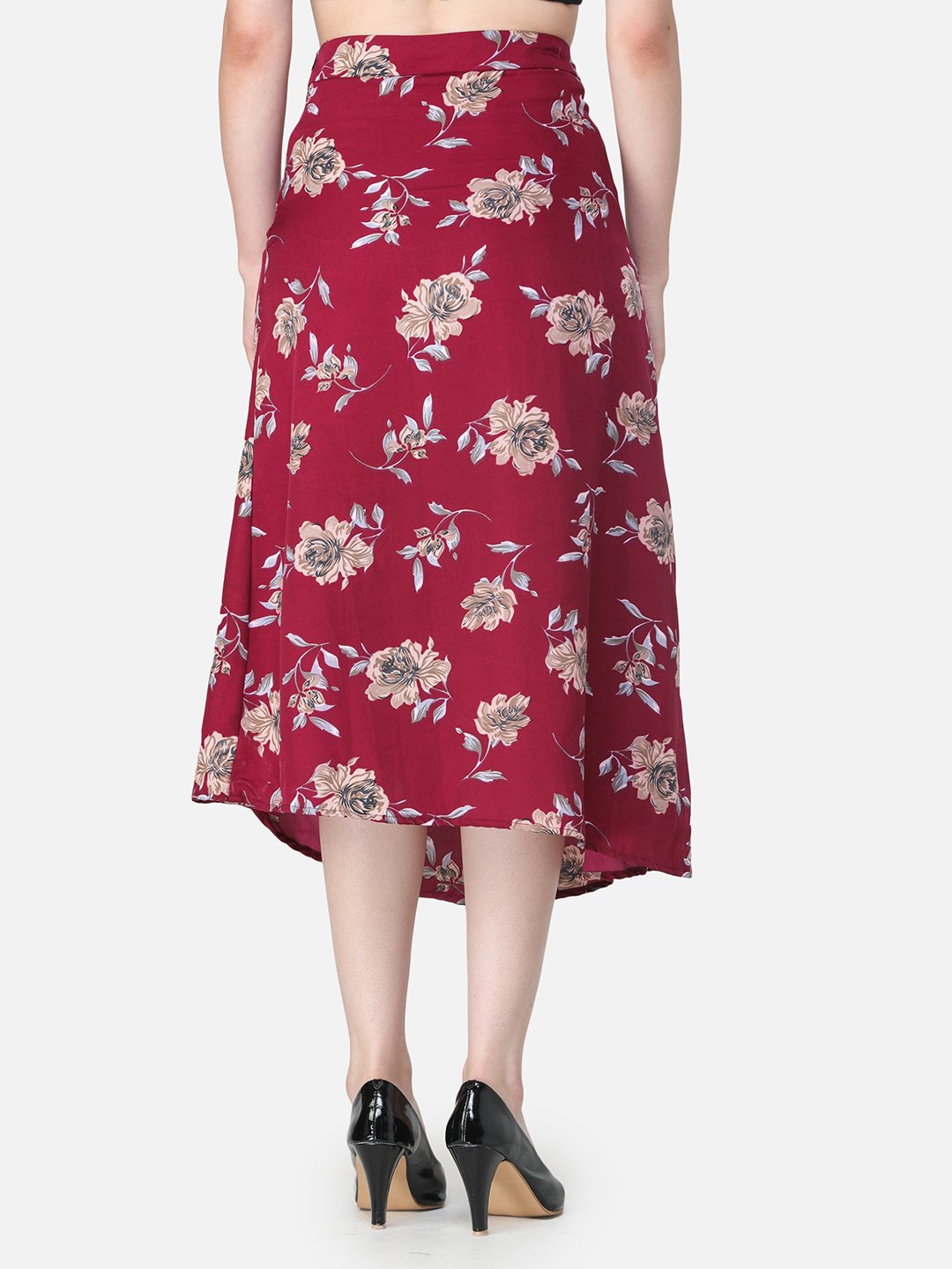 Maroon Floral Midi Skirt