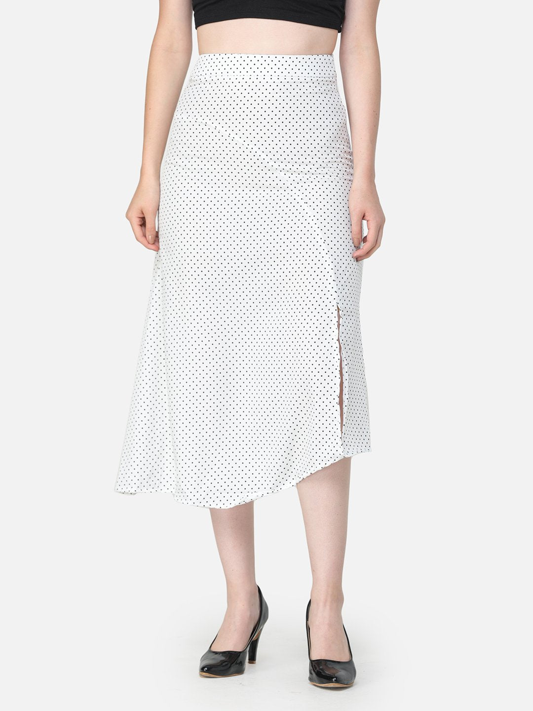 White Polka Midi Skirt
