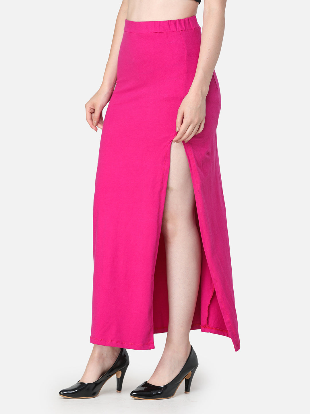 Pink Solid Midi Straight Skirt