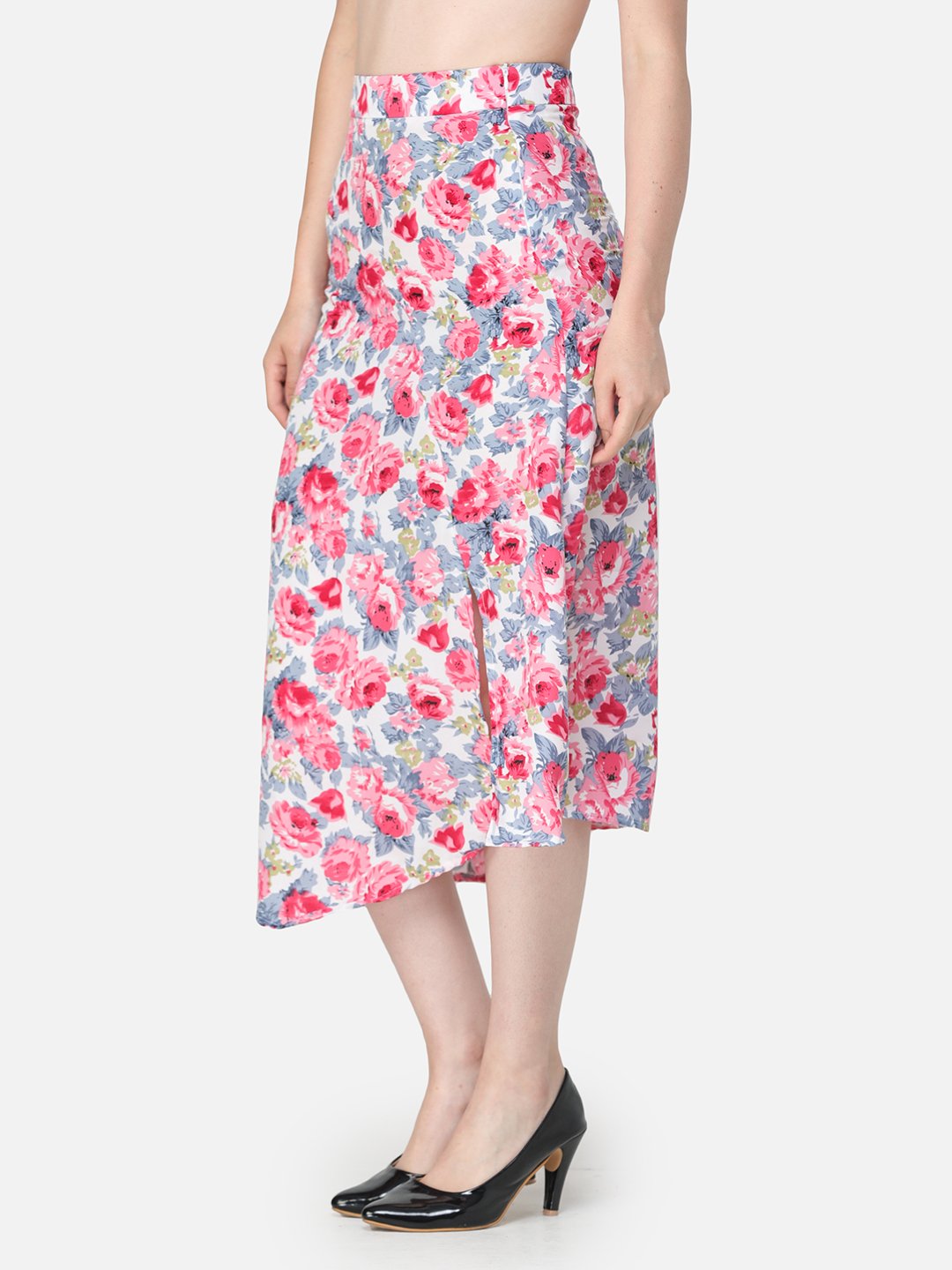 Pink Floral Midi Skirt
