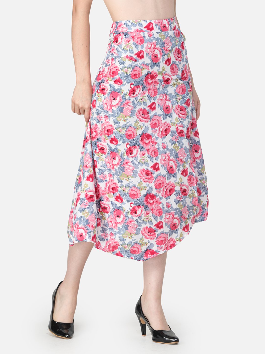Pink Floral Midi Skirt