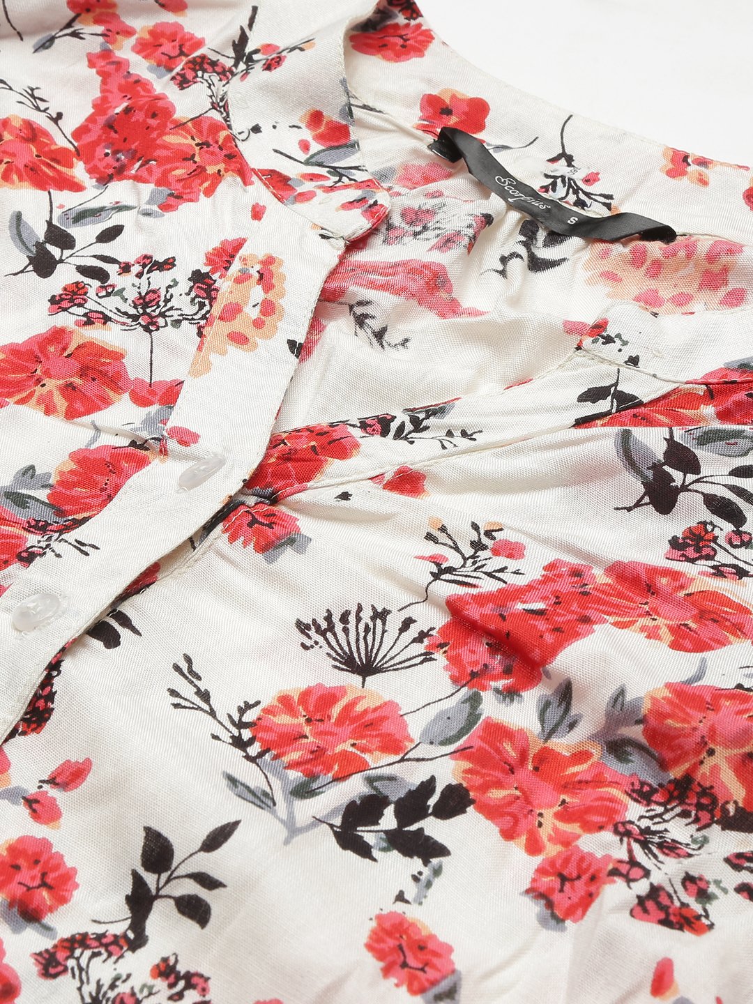 SCORPIUS White & Red Floral Rayon Shirt