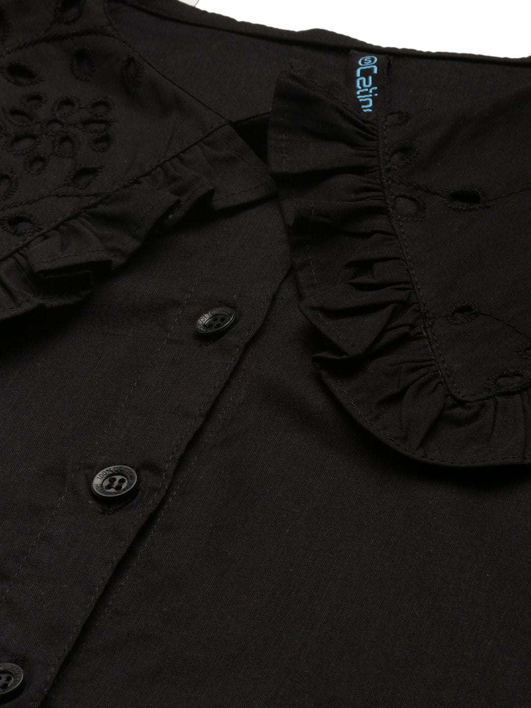 Stylish Black Above the Keyboard Collar Shirt