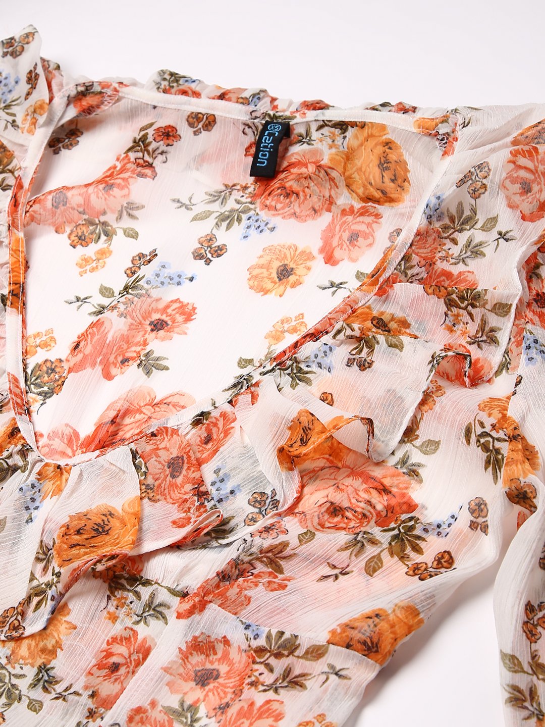 White Orange Floral Top