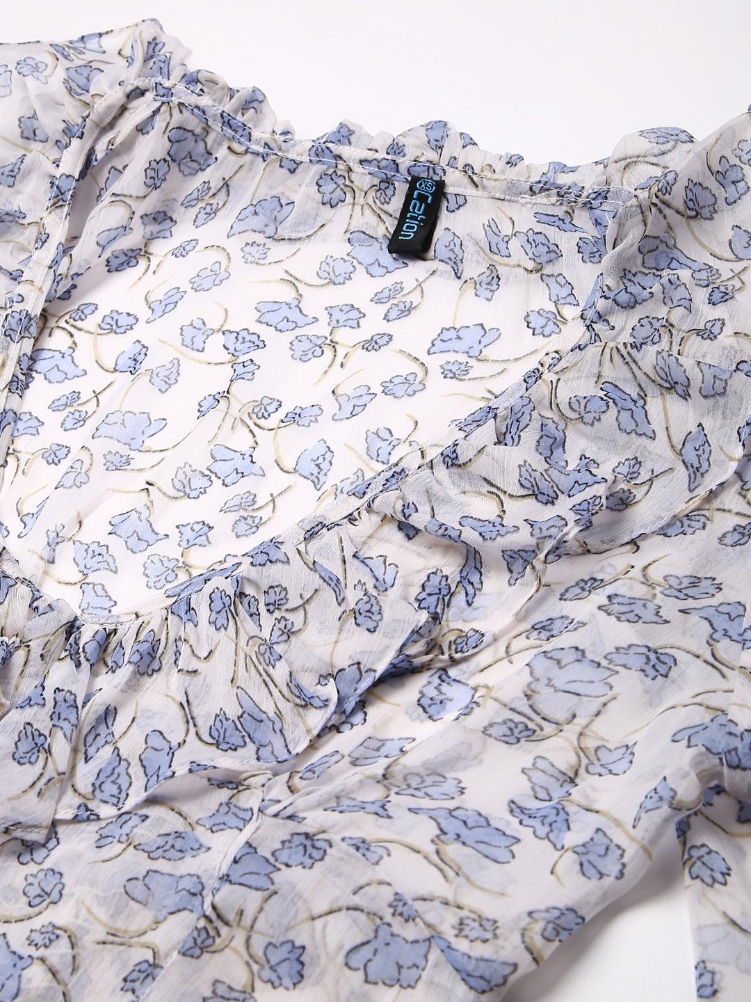 White Blue Printed Top