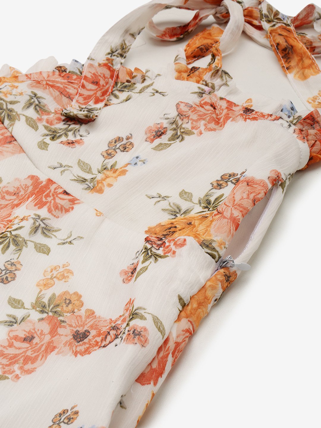 White Orange Floral Dress