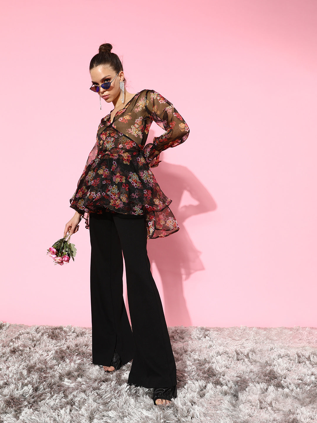 SCORPIUS Black Floral Organza Top