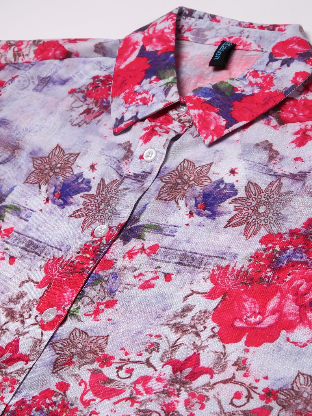 White Pink Floral Print Shirt