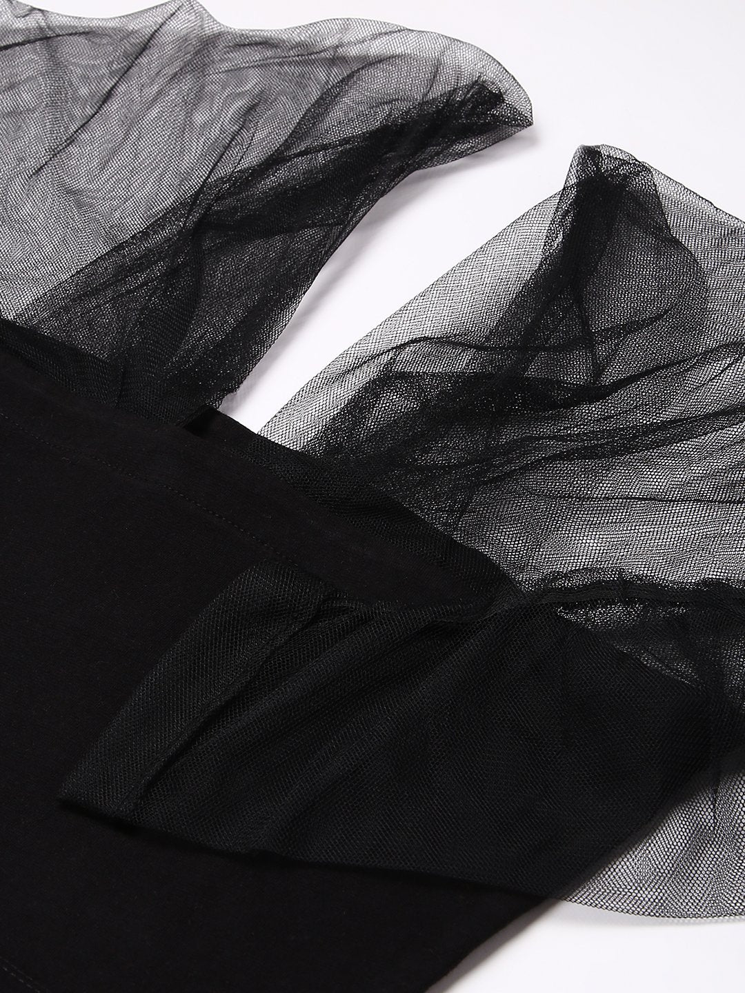 Black Solid Top with Net Sleeves